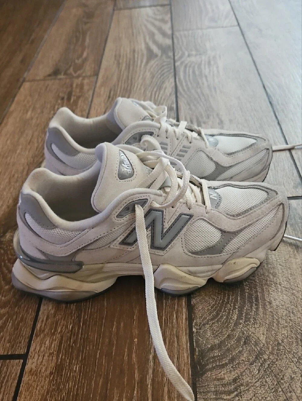 New Balance White and Light Gray 9060 Athletic Sneakers